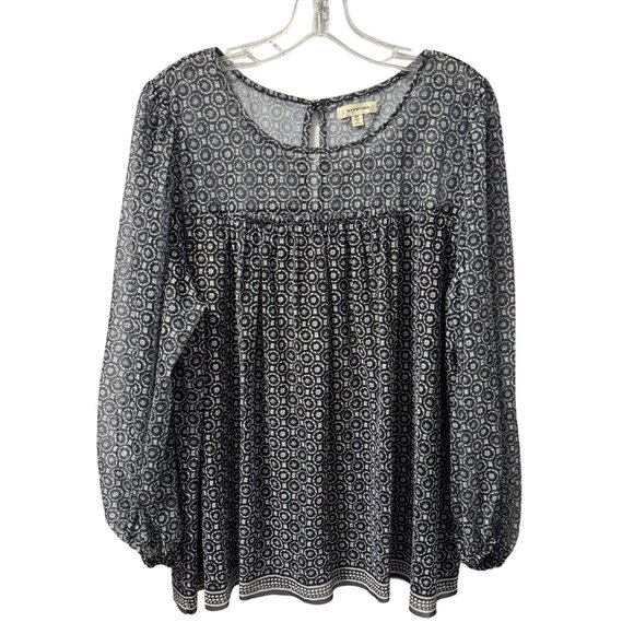 Max Studio blouse Sz 2X Long Sleeve Blouse Black & White Geometric Pattern top - Picture 1 of 12
